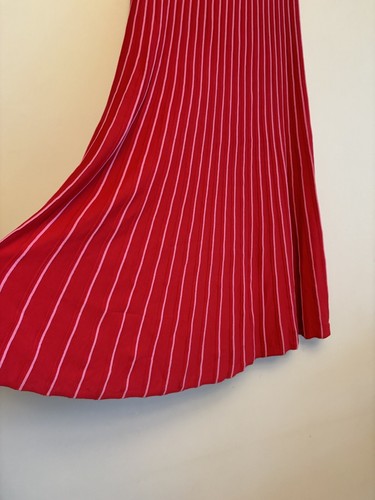 Sandro Ladies Skirt Size 1 AU 8 Scalloped Hem Pleat Knit Maxi Shryl Stripe Pink - Picture 9 of 18