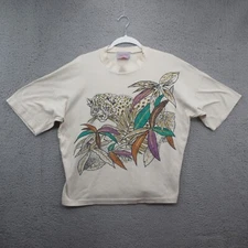 Right Angle Jungle Leopard Vintage T-Shirt Womens XL Cream Made In USA