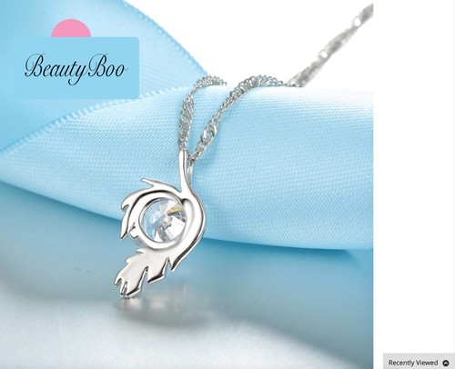 Women's 925 Silver Angel Wing Feather Shaped CZ Crystal Necklace Jewellery Gift - Picture 5 of 7