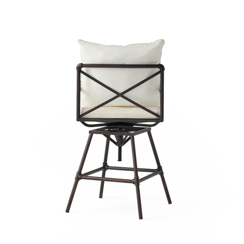 1X Metal Swivel Barstools 26.50"~30.75" Height Patio Outdoor Bar Chairs Cushion - Picture 9 of 12