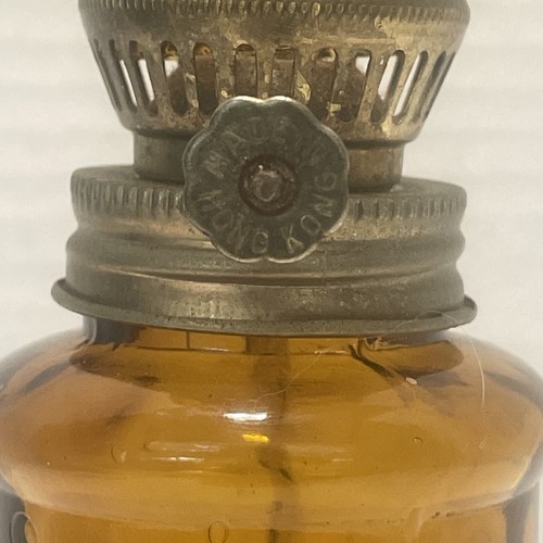 Small Antique Oil Lamp Hobnail Amber Glass and Shade 9.5 In 1960 Hong Kong New - Picture 9 of 9
