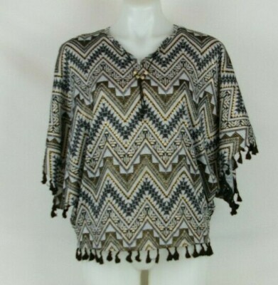 Amy Byer Black Gray Gold Short Sleeve Poncho W/ Attached Tank Girl/ Kid's L (14)