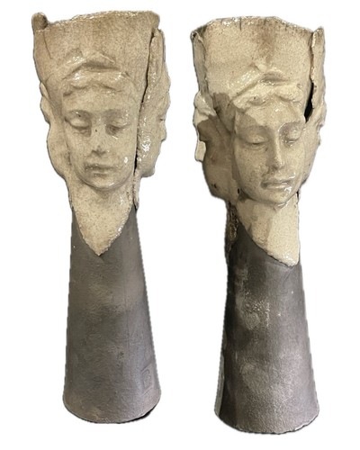 RARE PAIR Of Female Sculpted Studio POTTERY CANDLE STICK HOLDERS * Studio Art - Picture 7 of 21