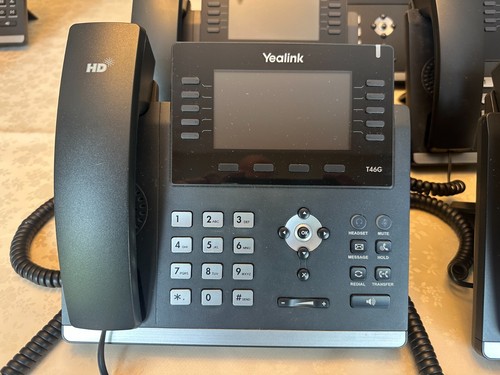 5X Yealink T46G SIP-T46G PoE VoIP IP Phone, Handset, Stand, & QD Headset Cable - Picture 2 of 5