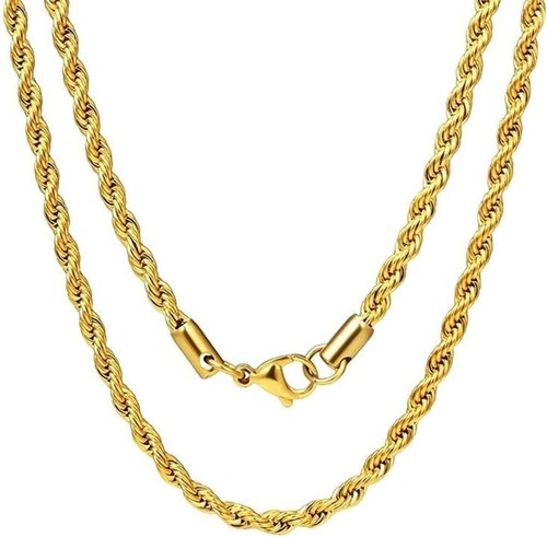 Rope Wheat Chain 3/4/5mm 24K Gold Plated Necklace for Wear Alone or with Pendant - Bild 2 von 24