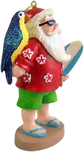 Christmas Ornament, Santa With Parrott & Surfboard, Chrismtas Decor - Picture 3 of 5