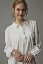 Small 100 Cotton Soft Handmade White Maxi Long Sleeve Loungewear Nightgown