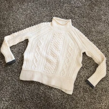 Alex Mill Camil Cable Knit Sweater Cream wool blend Turtleneck Sz XS