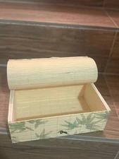 Jewelry Storage Box with Attached Lid Green Pattern