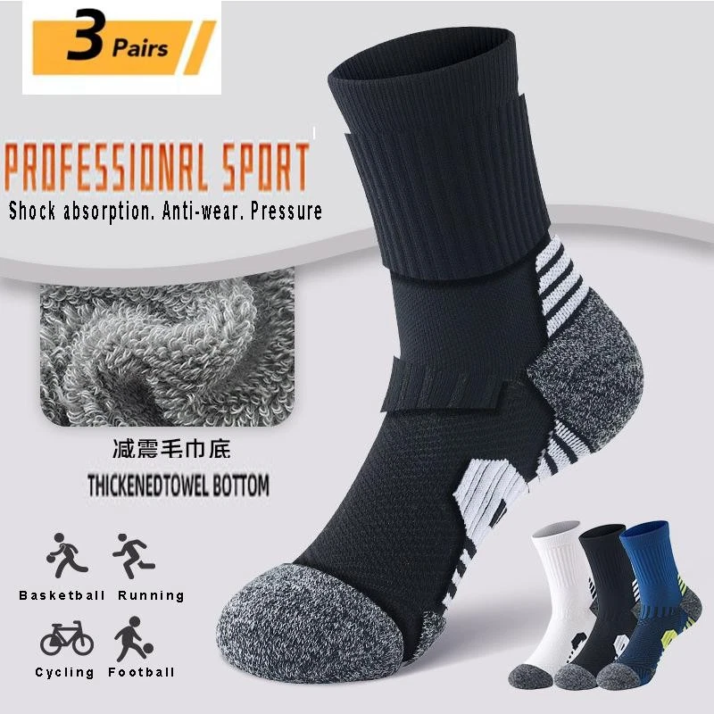 3 Pairs Men’s Athletic Compression Socks, Breathable Running Sports Socks
