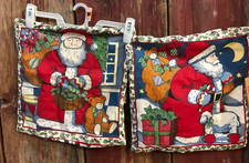 Pair of Vtg Handmade Christmas Santa Pillow Covers 15"x15"
