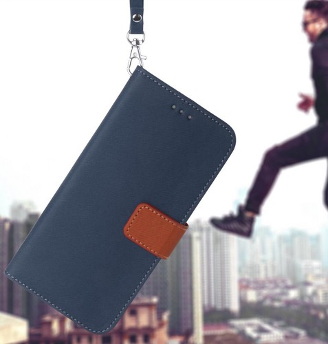 Navy/Brown Wallet Case Credit Card ID Slot Lanyard Strap for Google Pixel 5 - 第 6/6 張圖片