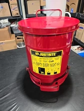 Justrite 09100 Oily Waste Can, 6 Gallon Capacity, Galvanized Steel, Red, Foot