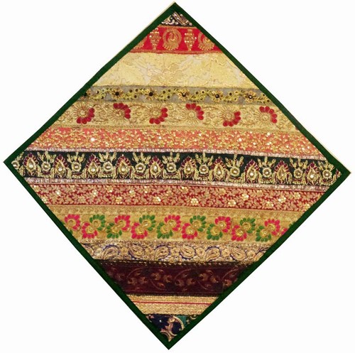 24" ANNIVERSARY GIFT VINTAGE SARI SEQUIN ACCENT FLOOR THROW CUSHION PILLOW COVER - Picture 5 of 8