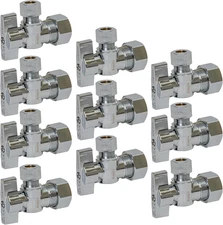 [10-Pack]  Heavy Duty Angle Stop Valve 1/2" Nominal (5/8" OD) Compression X 3/8"