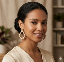 Light Beige Beaded Earrings
