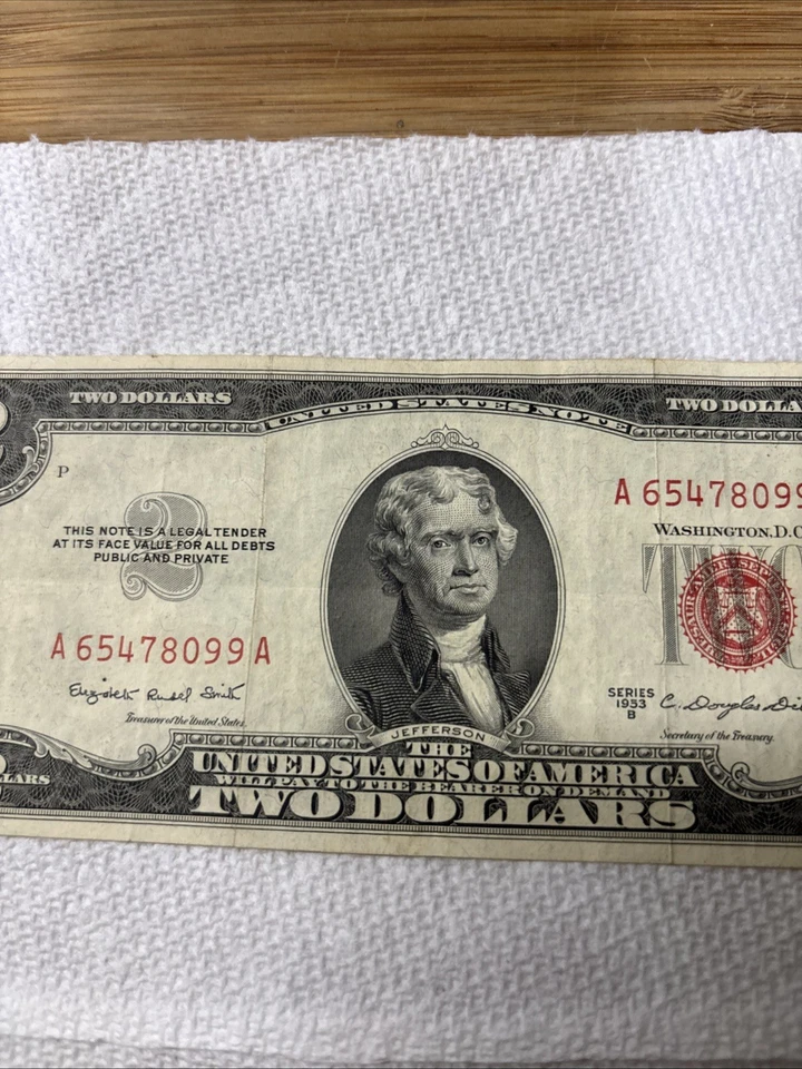 "Rare" 2$  1953 B Red Note Bill, Serial #A 65478099A, No Rips Or Tears! - Image 3 of 4