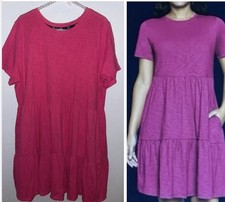 Gap Pink Tiered Dress Womens Size XL Short Sleeve Knee Length Tee Pockets Beach
