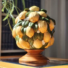 Vintage Ceramic Lemon Topiary Tree Grannycore MCM Retro Hand Painted Signed 1968