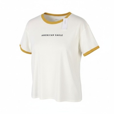 American Eagle Outfitters Damen T-Shirt XS Weiß Baumwolle Trikot Logo Kurzarm