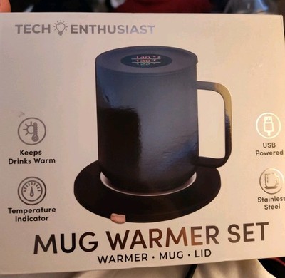 NEW in Box Tech Enthusiast Electric Mug Warmer and Mug Set Keeps Coffee Tea  Hot