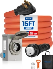 50 Amp Generator Cord 15FT and Pre-Drilled Power Inlet Box, NEMA 14-50P to SS2-5