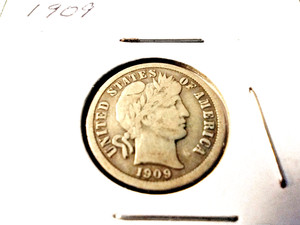 1909 Barber 10c Dime, 90% Silver In VF-XF Condition Nice Coin See Pictures