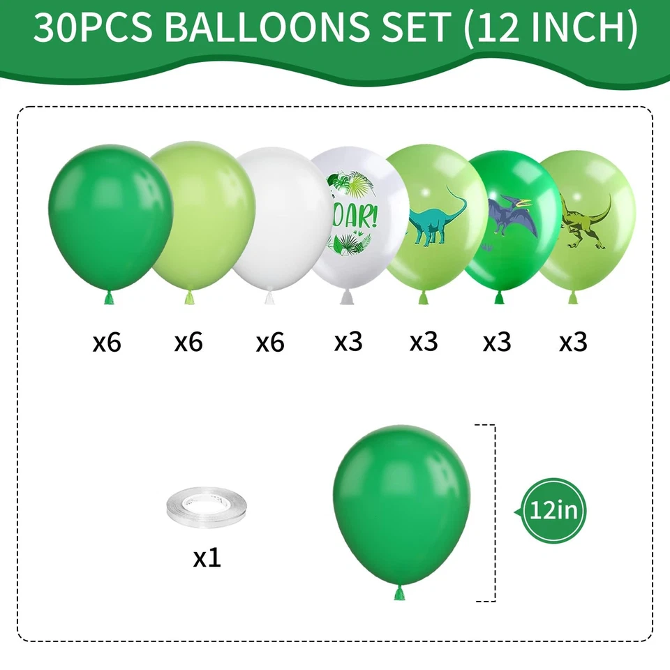 Globos de dinosaurio 12 pulgadas - látex verde y blanco para decoraciones de fiestas Foto 3 de 4
