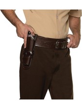 Western Cowboy Single Brown Gun Holster With Belt Costume Accessory