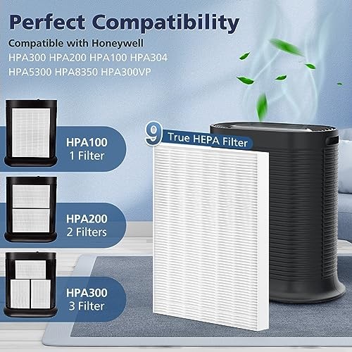 9 Pack HPA300 HEPA Filter Replacement R for Honeywell HPA300 HPA200 HPA100 and - Picture 2 of 7