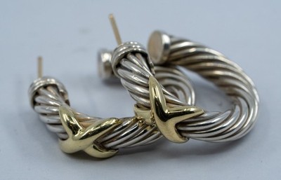 David Yurman Sterlingsilber 14K Gelbgold Kabel Klassiker X Creolen