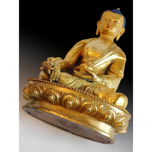 Antique Tibetan Gilt Bronze Medicine Buddha Bhaisajyaguru Statue 7.75”H 藥師如来佛 - Picture 6 of 9
