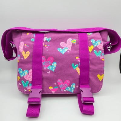 Smiggle Messenger Bag Purple Hearts Love Print Adjustable Strap Kids School