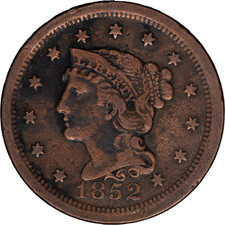 1852 1c Braided Hair Large Cent ~ Fine Details