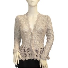 Carmen Marc Valvo Silver Lace Evening Jacket Size 6