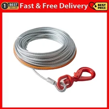 KFFKFF Winch Cable Steel Core Wire Rope 3/8" x 50' 15200 lbs forSUV Truck Towing