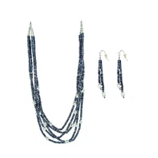 Canyon Sky Denim Blue and Silver Layered Beaded Necklace and Earring Set