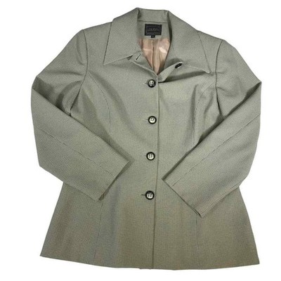 Louben Womens Suit Jacket Blazer Gray Geometric Slit Long Sleeve Buttons Lined 8