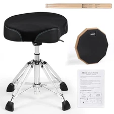  Saddle Drum Throne, Hydraulic Drum Throne with Drum Stick Drum Pad, A Black