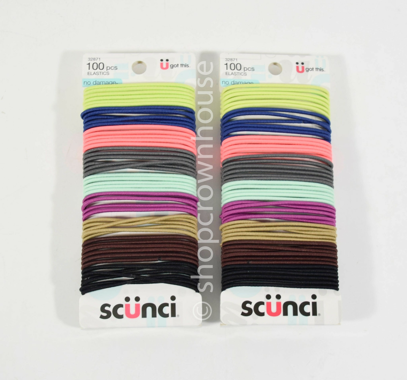 2 Packs SCUNCI Hair Elastics ASSORTED COLORS 100 pcs 32871 = 200
