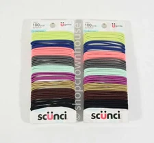 2 Packs SCUNCI Hair Elastics - ASSORTED COLORS - 100 pcs - 32871 = 200 total pcs