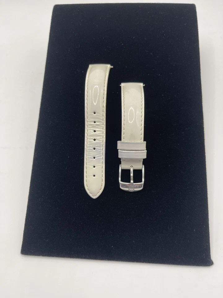 Auténtica correa de reloj Michele para mujer de 16 mm blanca brillante charol Foto 2 de 2