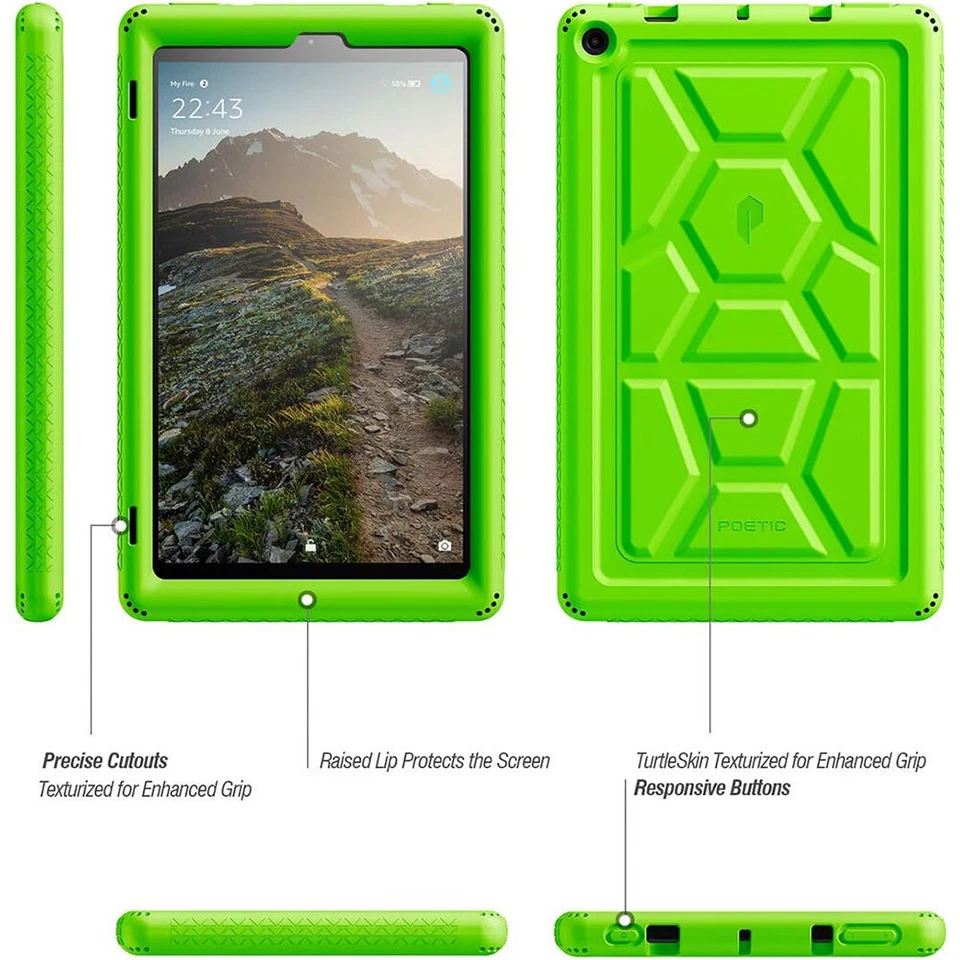 For Amazon Fire HD 10 Tablet 2017/2019 Case | Poetic Soft Silicone Cover Green - Image 4 of 4