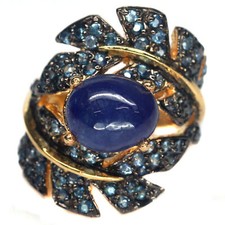 Heated Gemstone 9 x 11 mm. Blue Sapphire Statement Ring 925 Silver Size 6.5