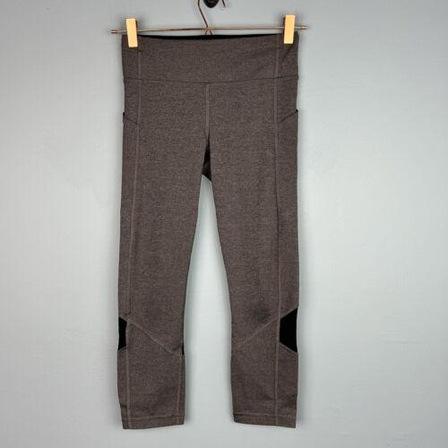 Lululemon Women Pace Rival Crop Leggings Heathered Gray Mesh Zip Pockets Size 4 - Picture 2 of 8