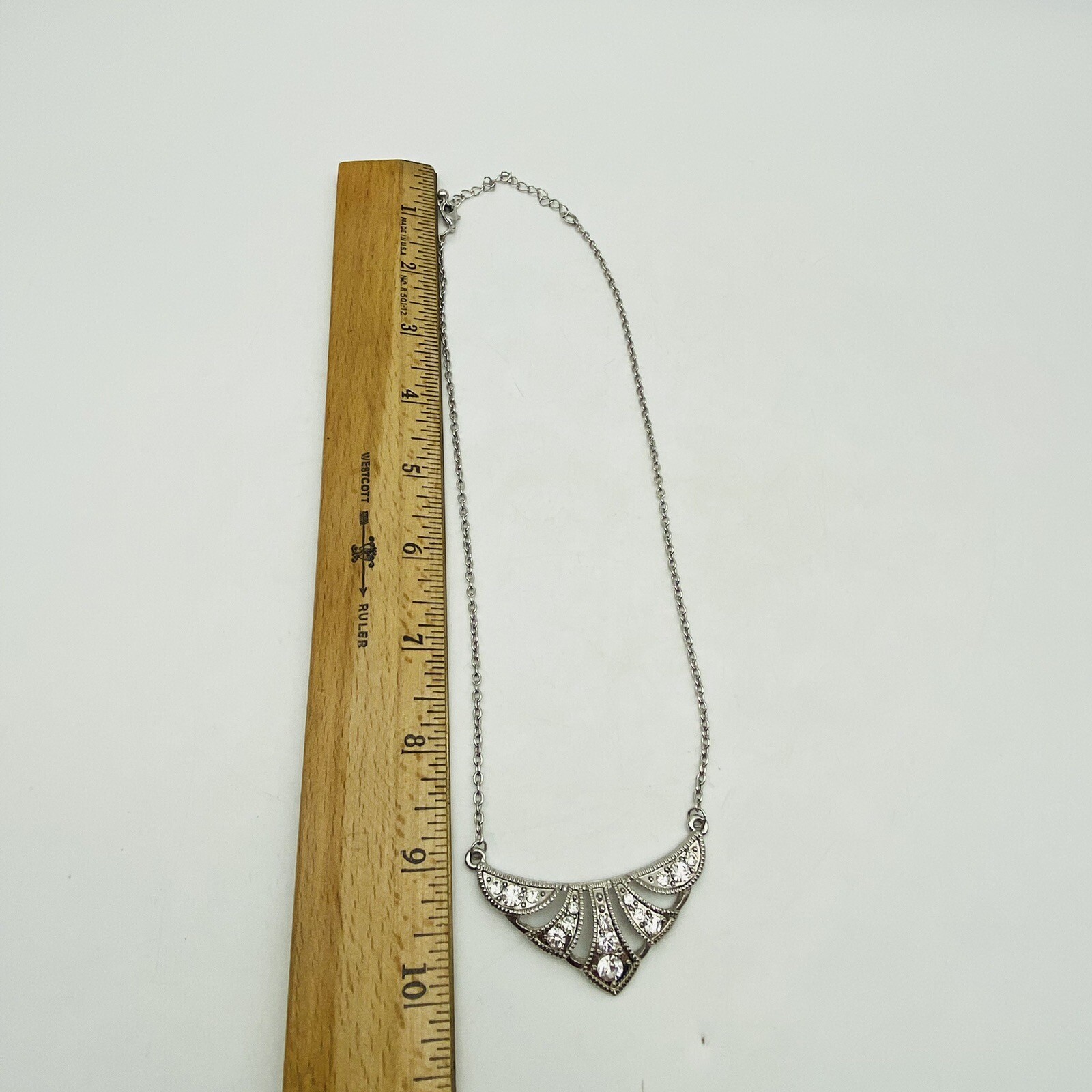 Triangular Statement necklace Silver Tone Rhinest… - image 3
