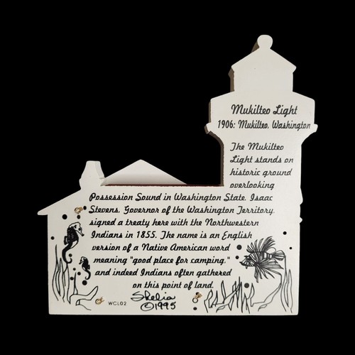 Vtg 1995 Sheila's Mukilteo Lighthouse Washington State Wood Shelf-Sitter Decor - Imagen 2 de 5