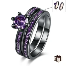 Womens Solitaire Purple CZ  Wedding Ring Stainless Steel Promise Band Size 5-12