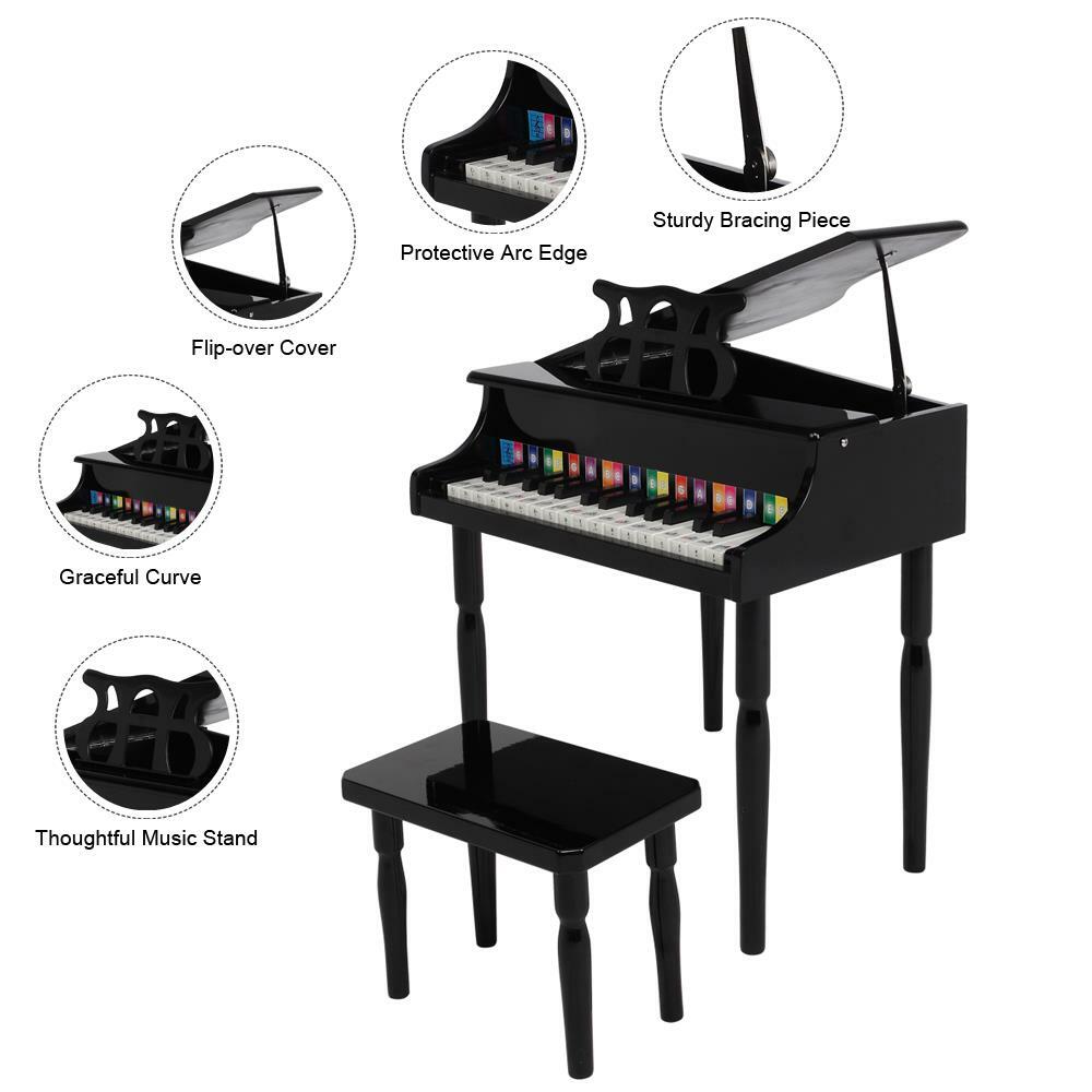 30 Keys Early Education Black Wooden Happy Grand Piano for Toddlers /& Children