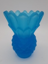 Vintage Satin Blue Glass Pineapple Frosted Candle Holder Indiana Toothpick Vase